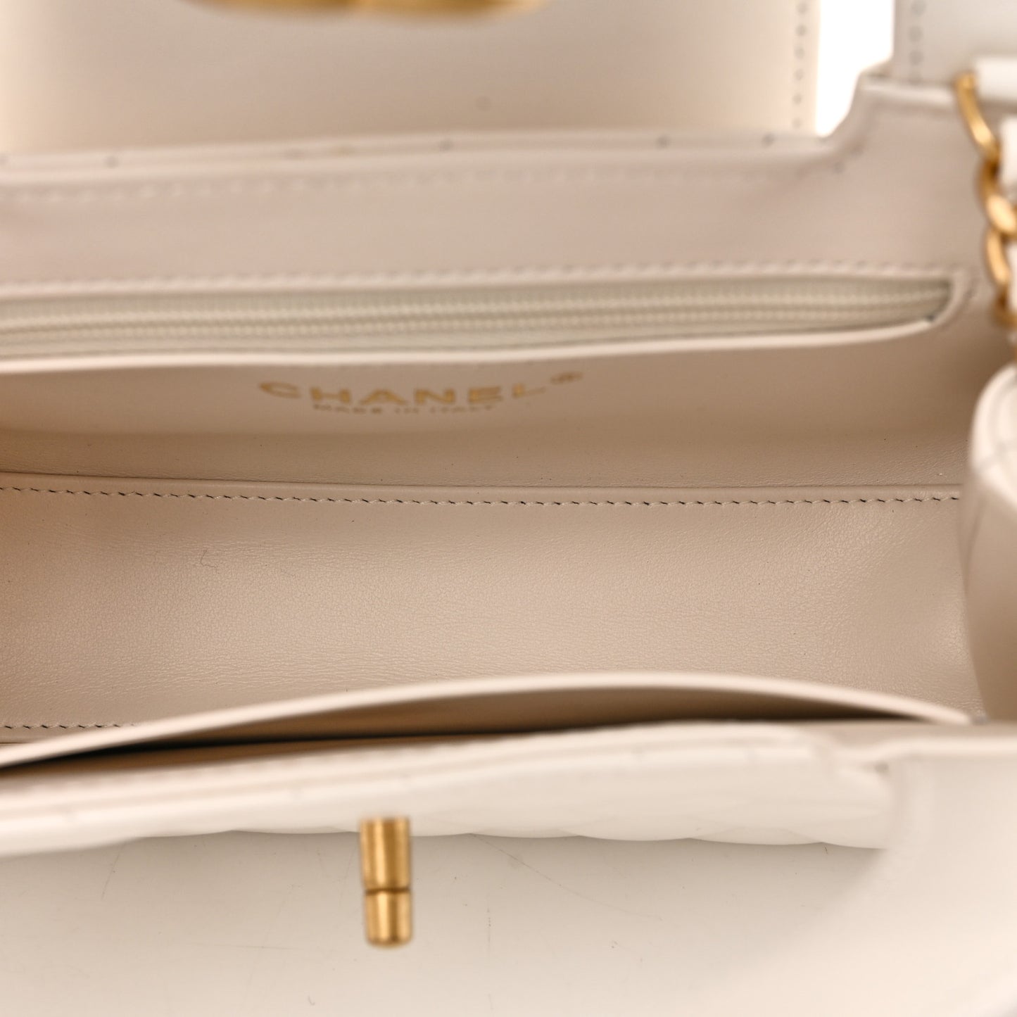 Shiny Aged Calfskin Quilted Nano Kelly Shopper White