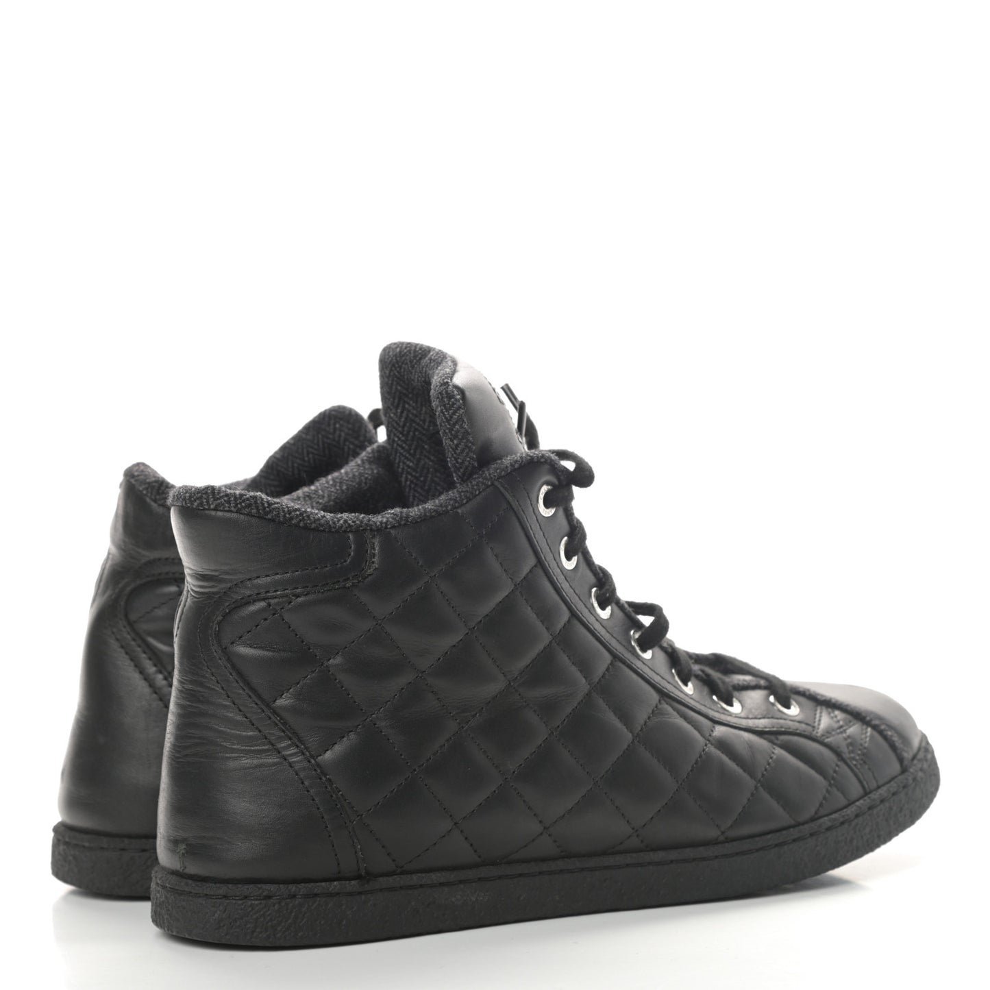 Lambskin Quilted High Top Sneakers 38.5 Black
