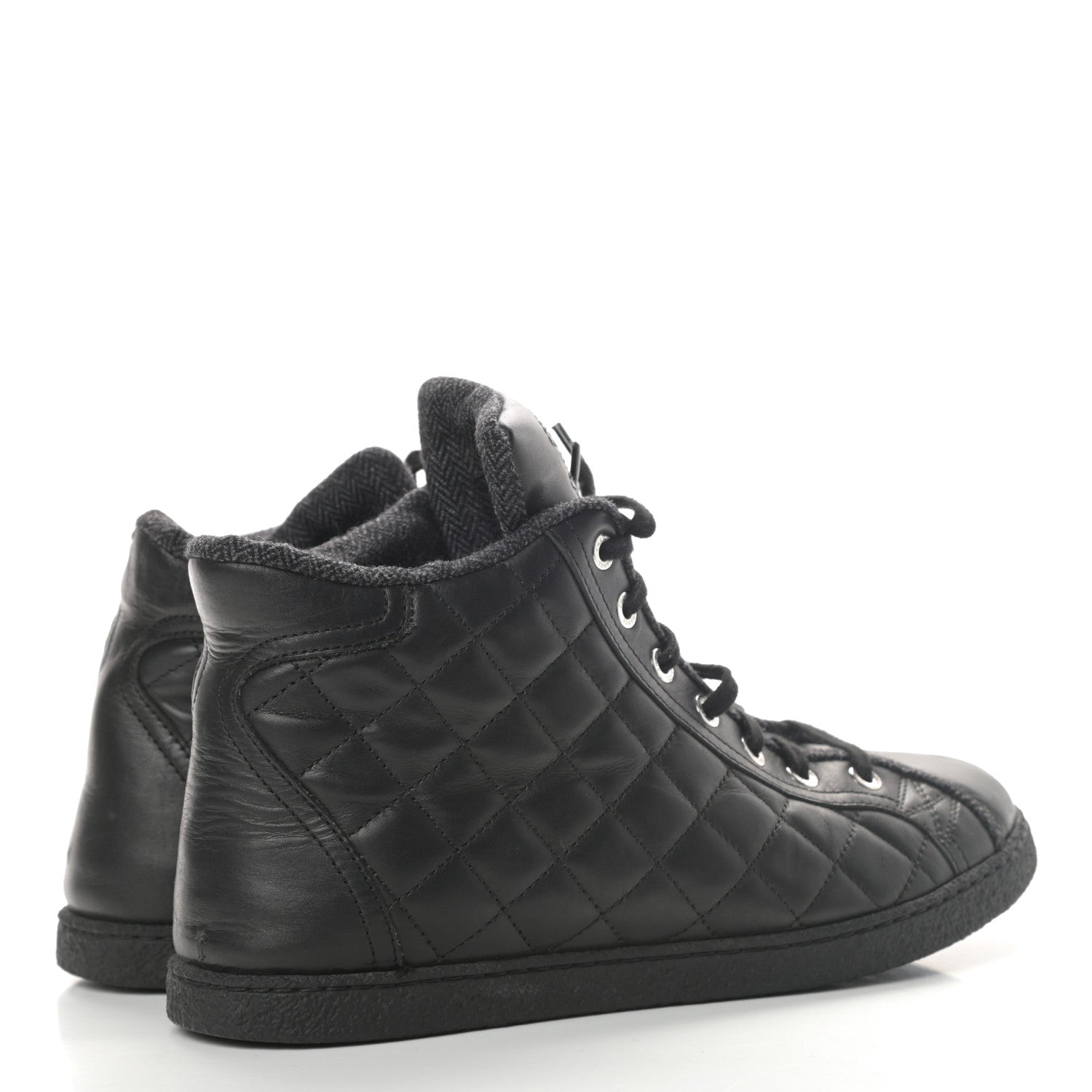 Chanel Lambskin Quilted High Top Sneakers 38.5 Black 4 of 10