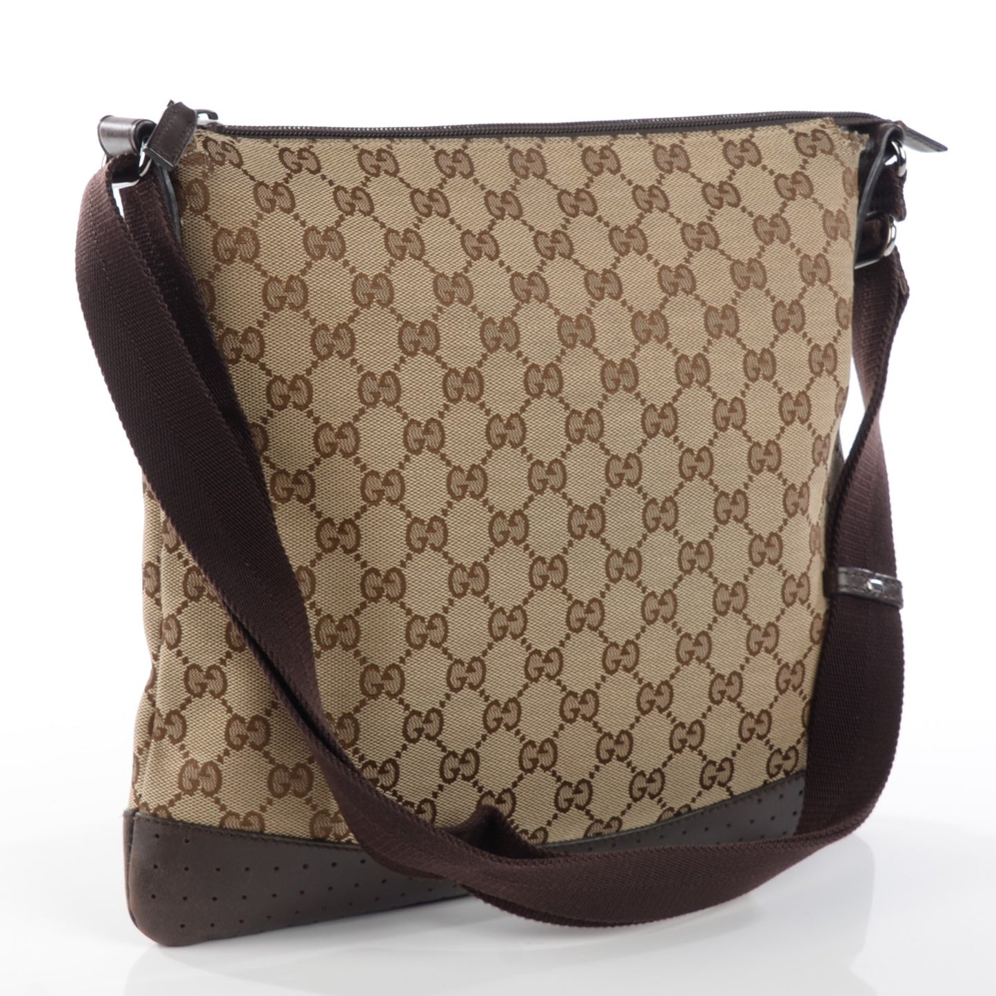 Monogram Calfskin Perforated Medium Flat Messenger Bag Dark Brown