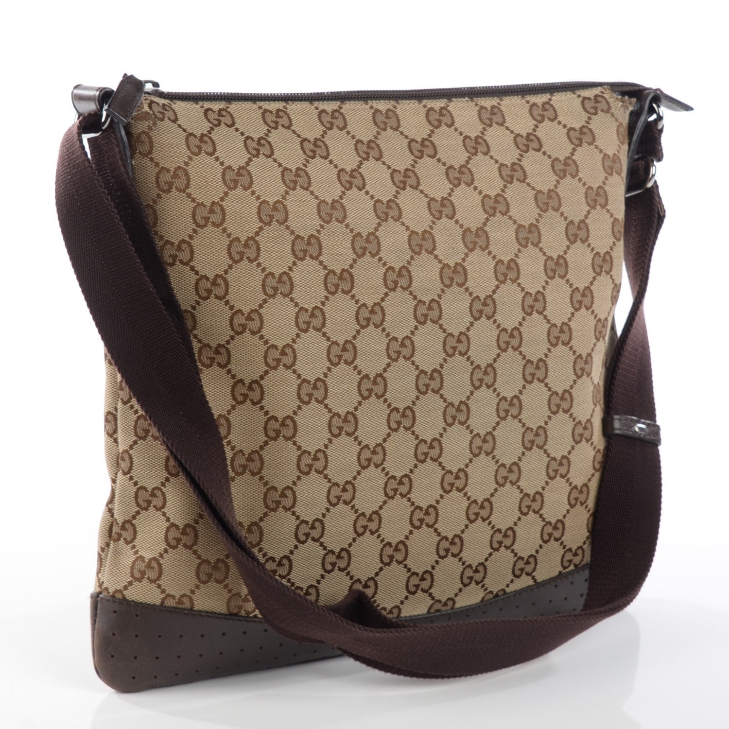 Gucci Monogram Calfskin Perforated Medium Flat Messenger Bag Dark Brown 3 of 11