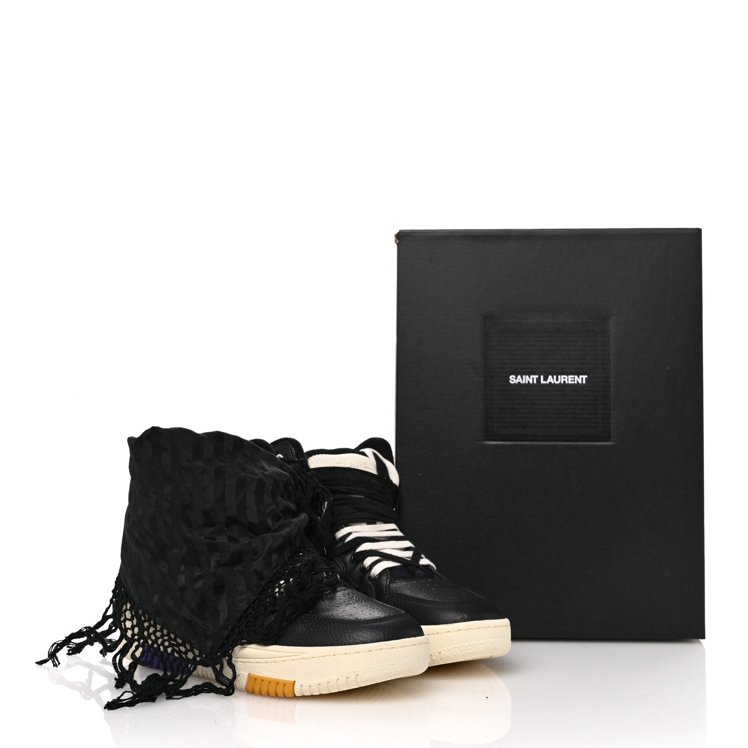 Saint Laurent Crackled Calfskin Mens Cure 05 High Top Sneakers 42.5 Black White 9 of 10