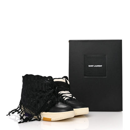 Saint Laurent Crackled Calfskin Mens Cure 05 High Top Sneakers 42.5 Black White 9 of 10