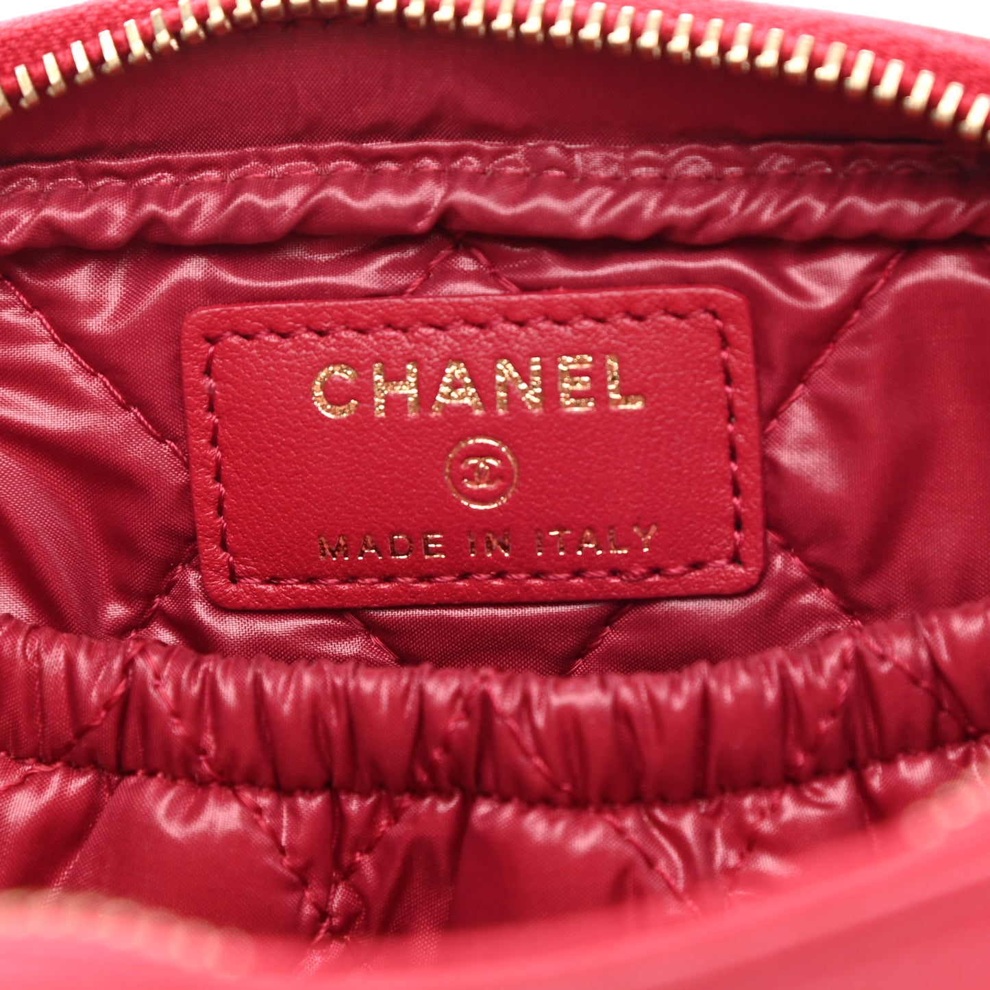 Lambskin Quilted Small Curvy Pouch Cosmetic Case Red