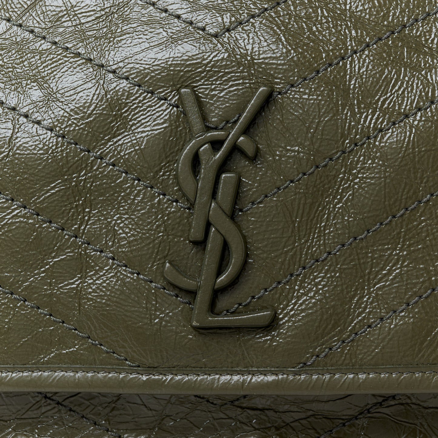 Crinkled Lambskin Matelasse Monogram Medium Niki Chain Satchel Military Olive