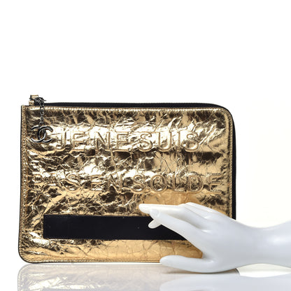 Chanel Metallic Lambskin Medium Je Ne Suis Pas En Solde Pouch Clutch Gold 2 of 7