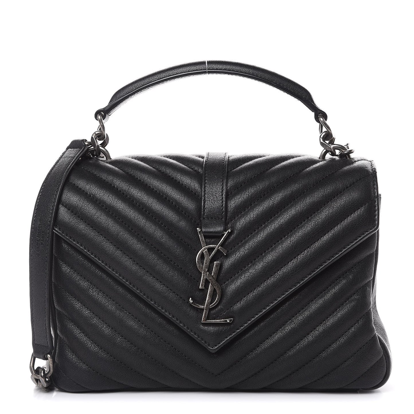 Sheepskin Matelasse Chevron Monogram Medium College Bag Black
