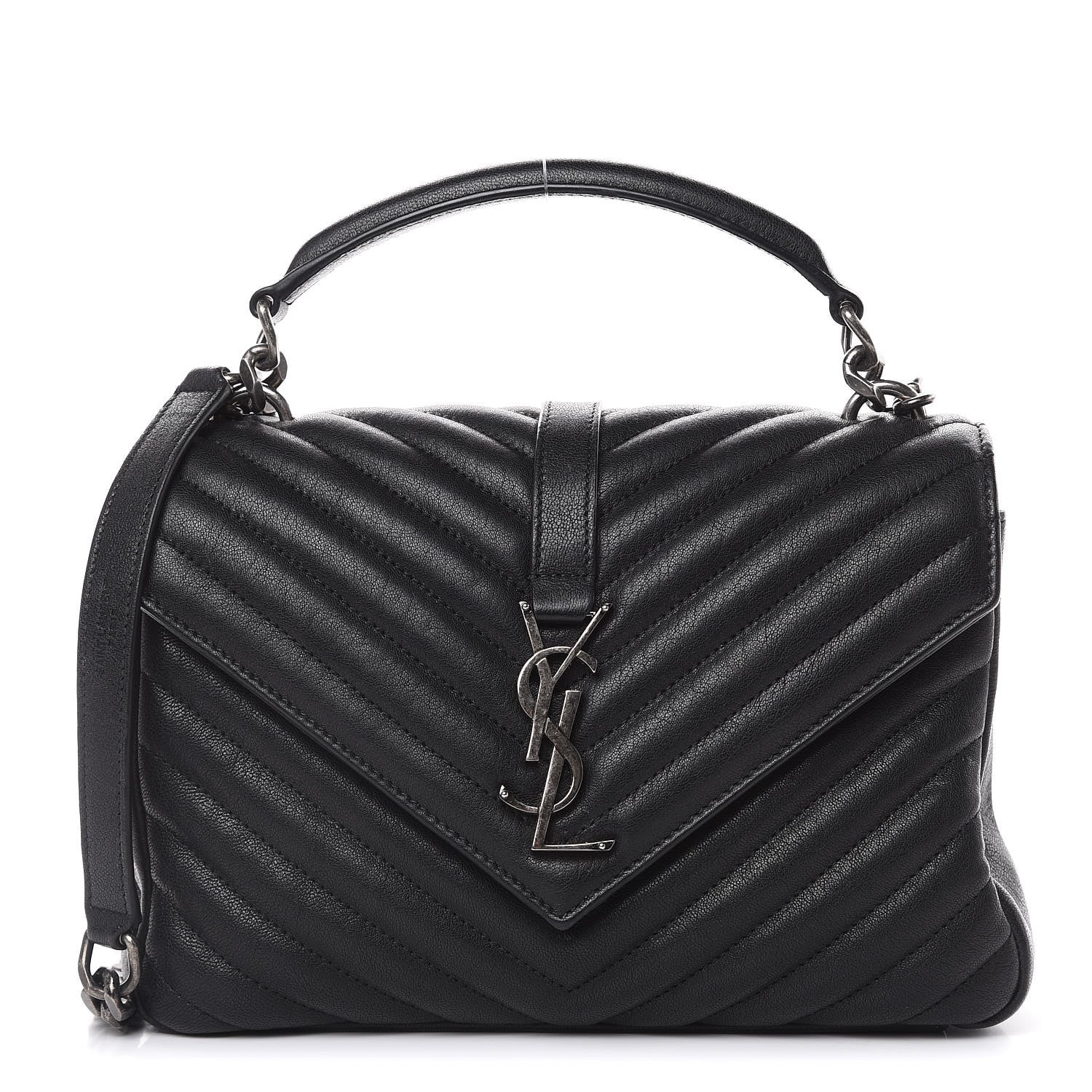 Saint Laurent Sheepskin Matelasse Chevron Monogram Medium College Bag Black 1 of 15