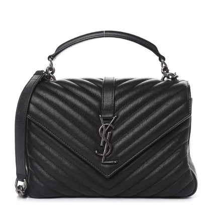 Saint Laurent Sheepskin Matelasse Chevron Monogram Medium College Bag Black 1 of 15