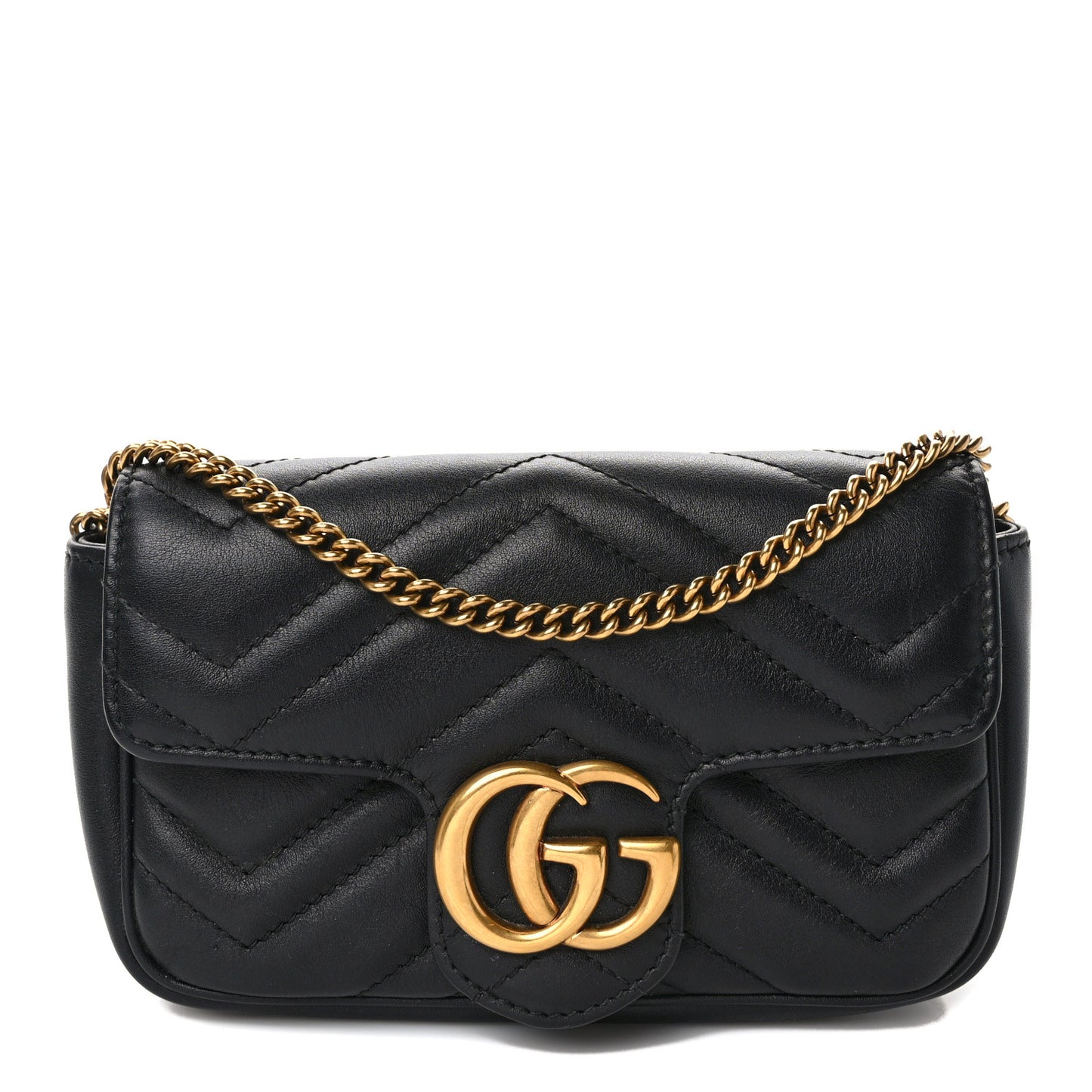 Calfskin Matelasse Super Mini GG Marmont Shoulder Bag Black