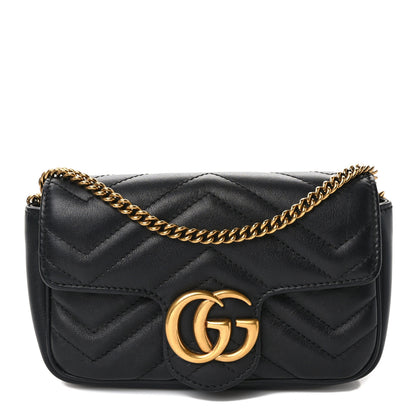 Gucci Calfskin Matelasse Super Mini GG Marmont Shoulder Bag Black 1 of 9
