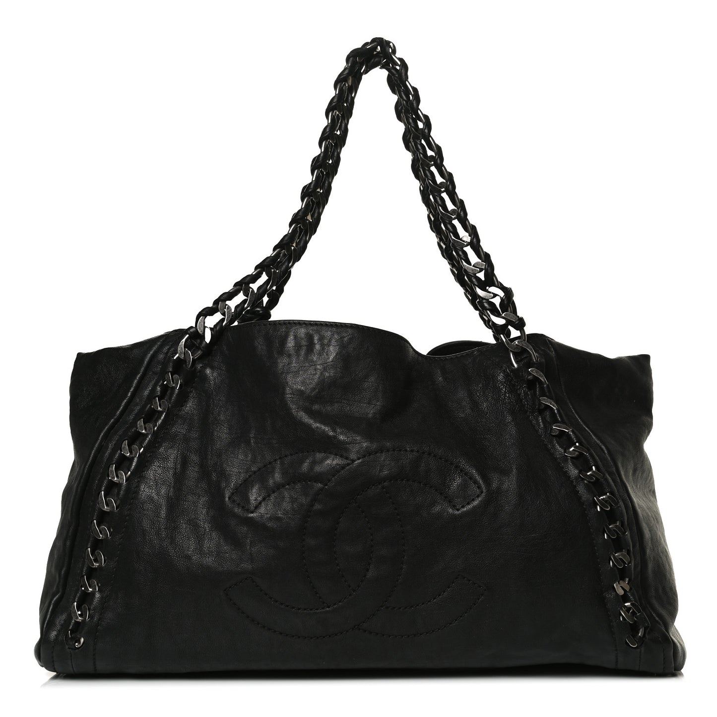 Calfskin East West Modern Chain Tote Black