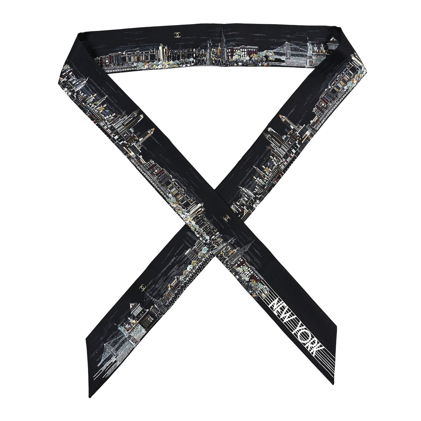 Silk New York Skyline Slim Bandeau Scarf Black