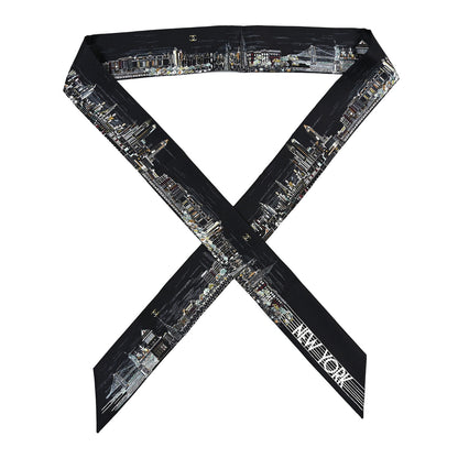 Chanel Silk New York Skyline Slim Bandeau Scarf Black 1 of 3