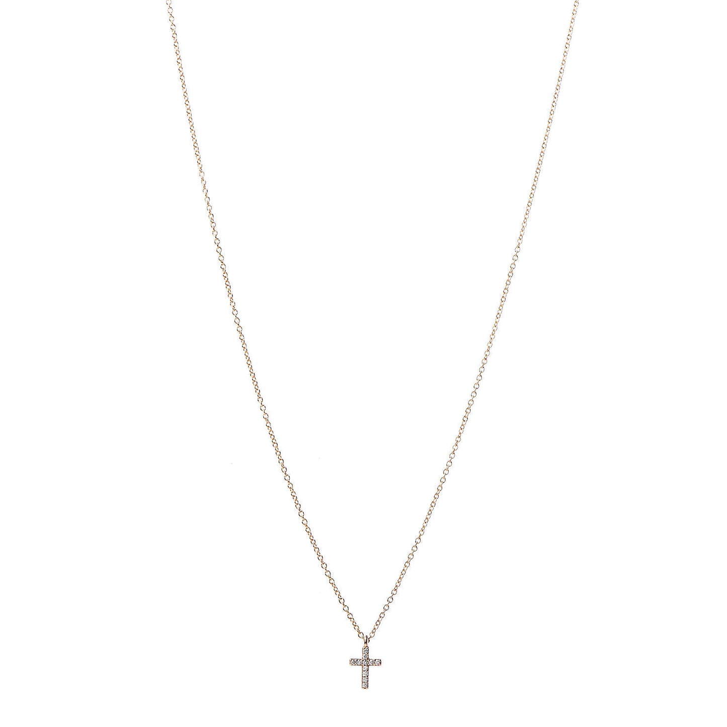 18K Rose Gold Diamond Mini Cross Pendant Necklace