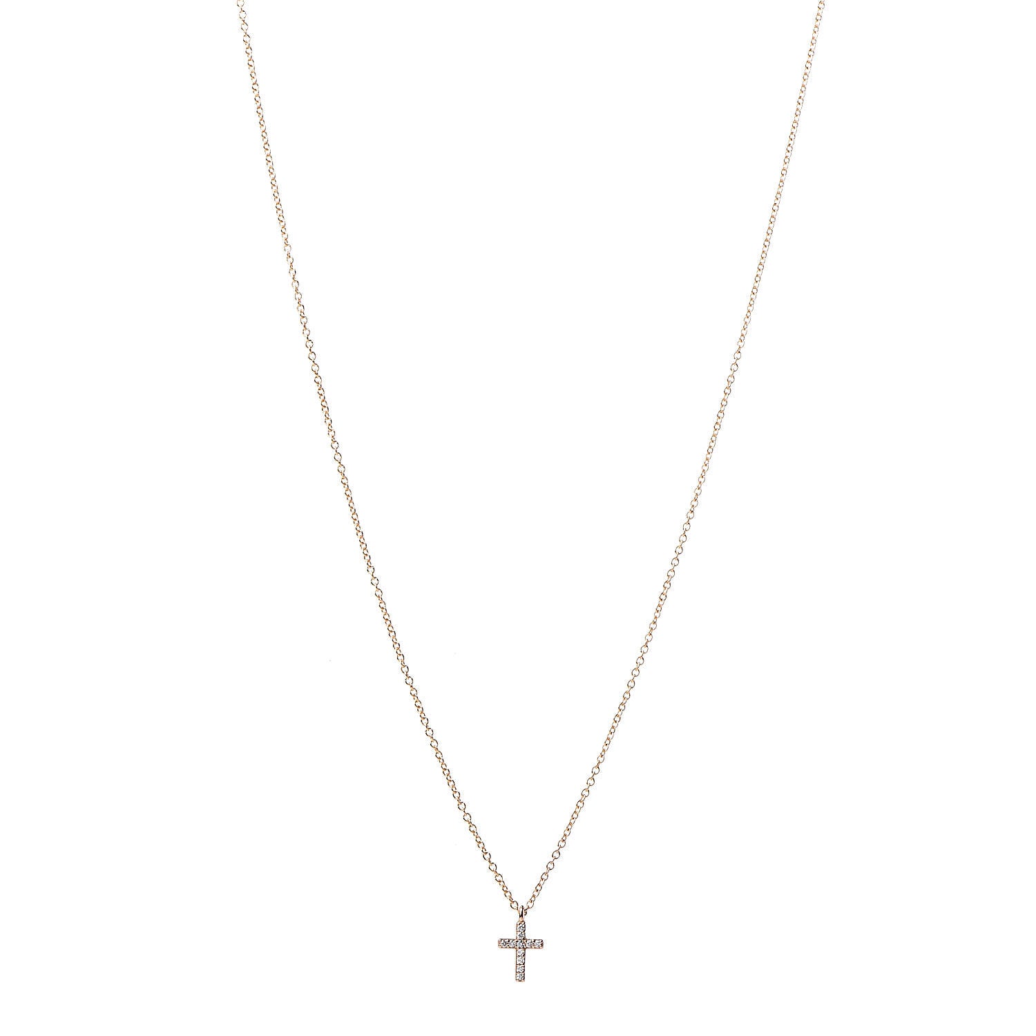Tiffany 18K Rose Gold Diamond Mini Cross Pendant Necklace 1 of 6