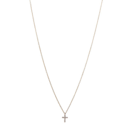 Tiffany 18K Rose Gold Diamond Mini Cross Pendant Necklace 1 of 6