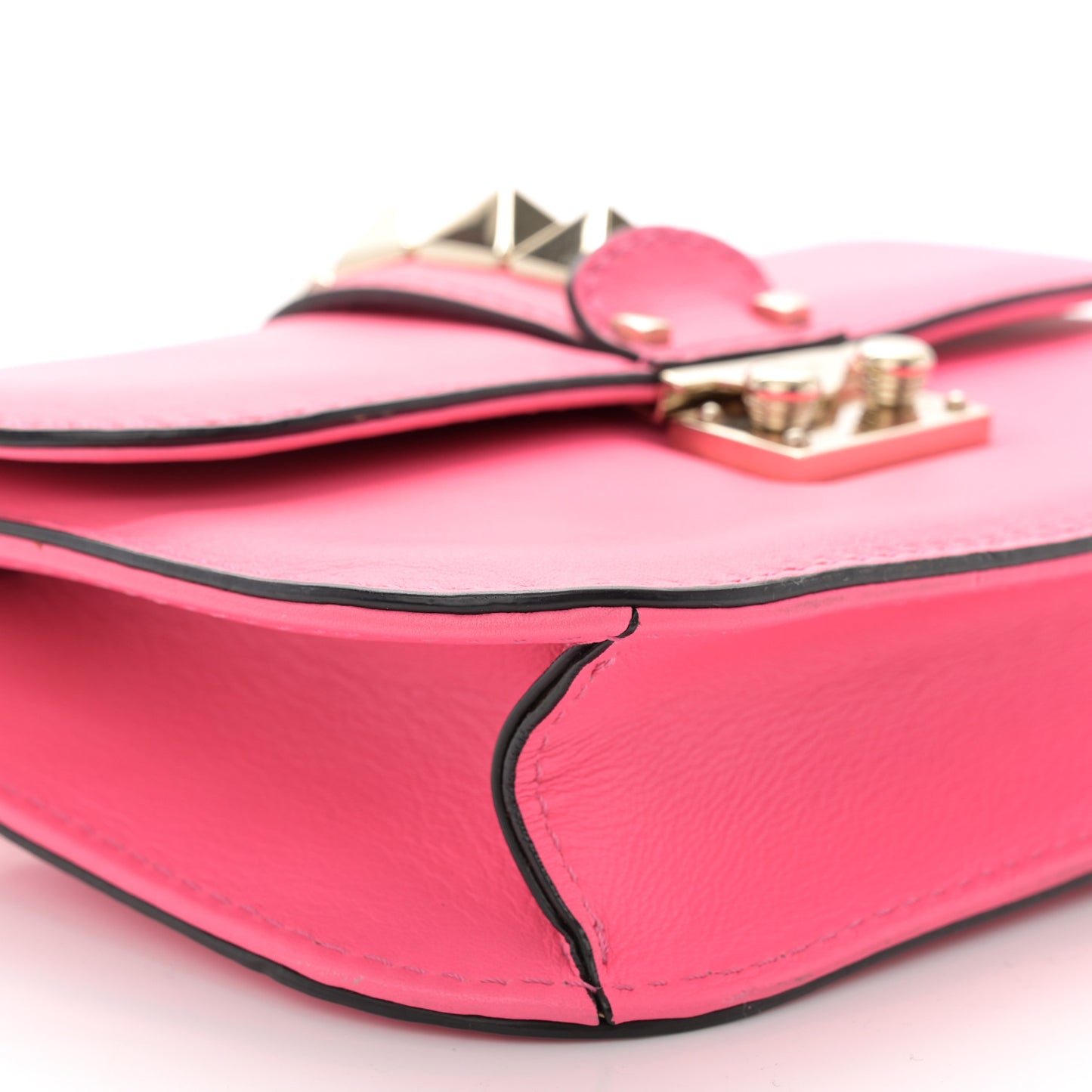 Vitello Small Glam Lock Rockstud Flap Deep Fuxia