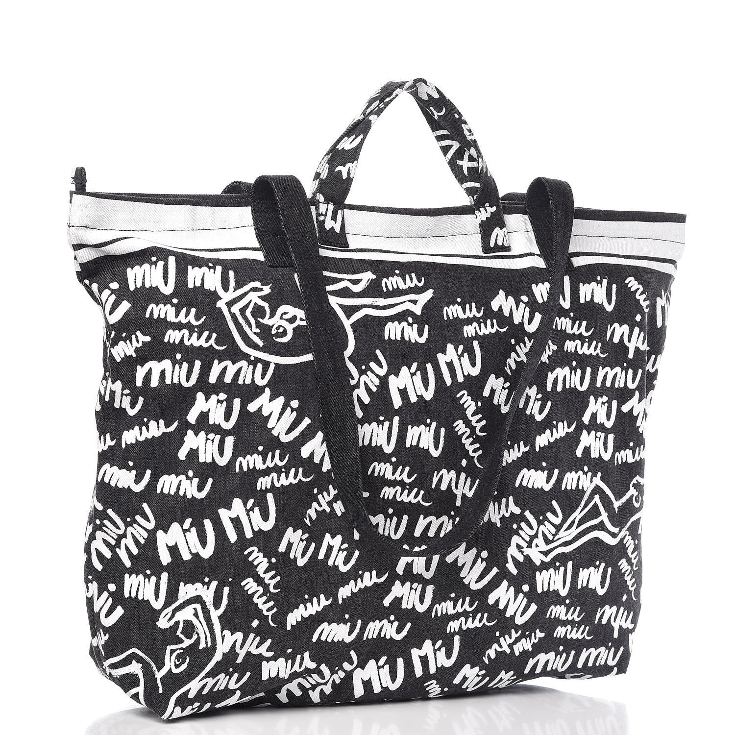 Miu Miu Denim Print Shopping Tote Black 3 of 11