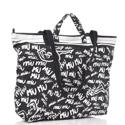 Miu Miu Denim Print Shopping Tote Black 3 of 11