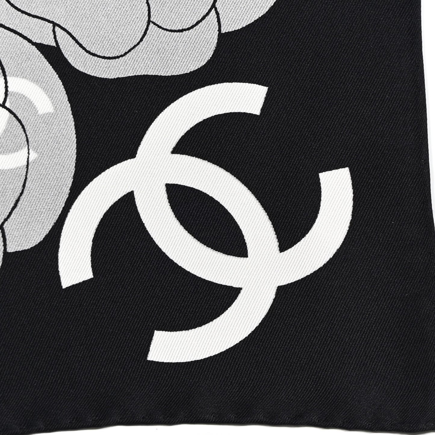 Silk CC Logo Camellia Scarf White Black