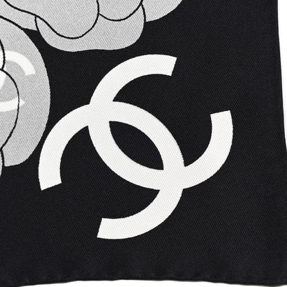 Chanel Silk CC Logo Camellia Scarf White Black 3 of 4