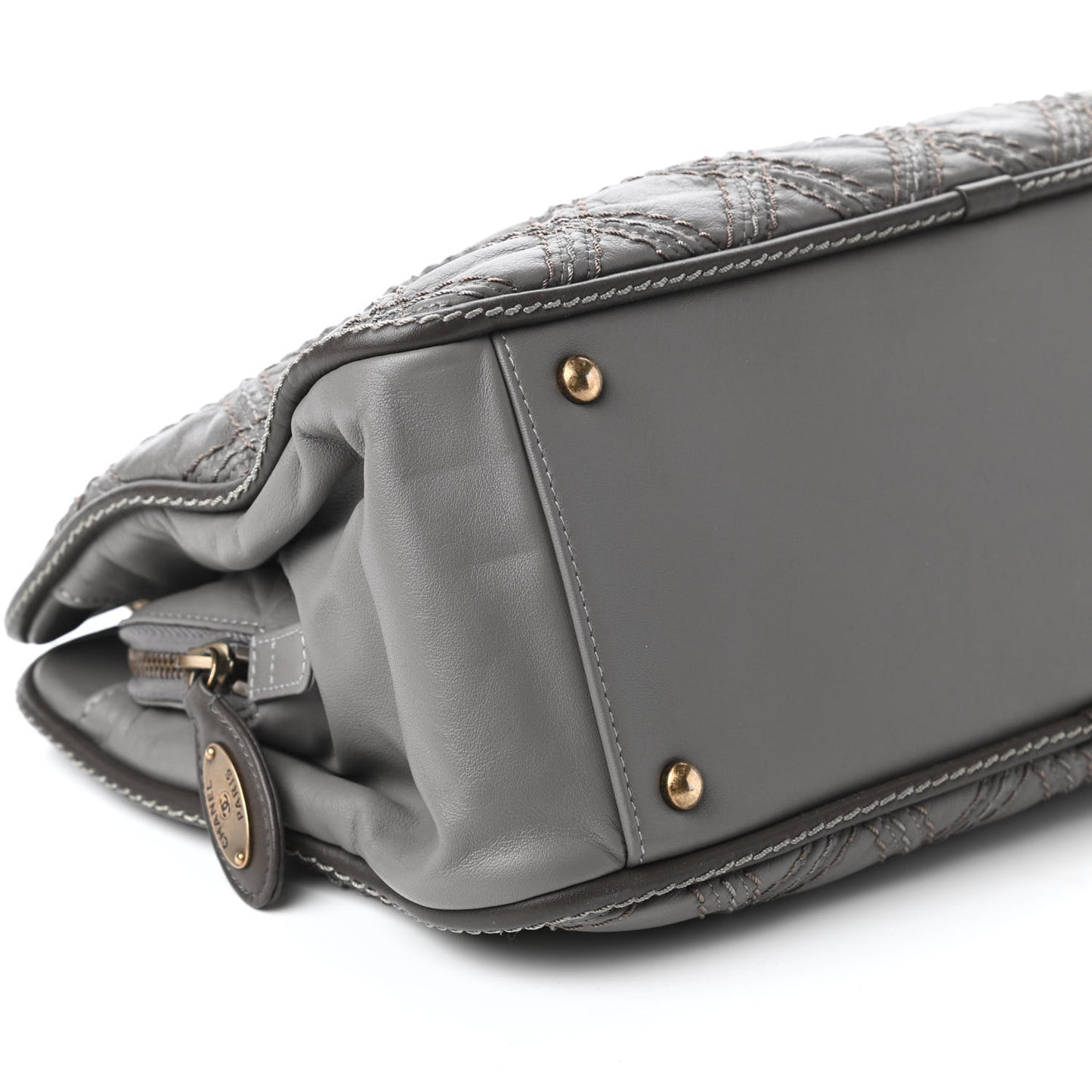 Calfskin Quilted Stitch Triptych Tote Grey
