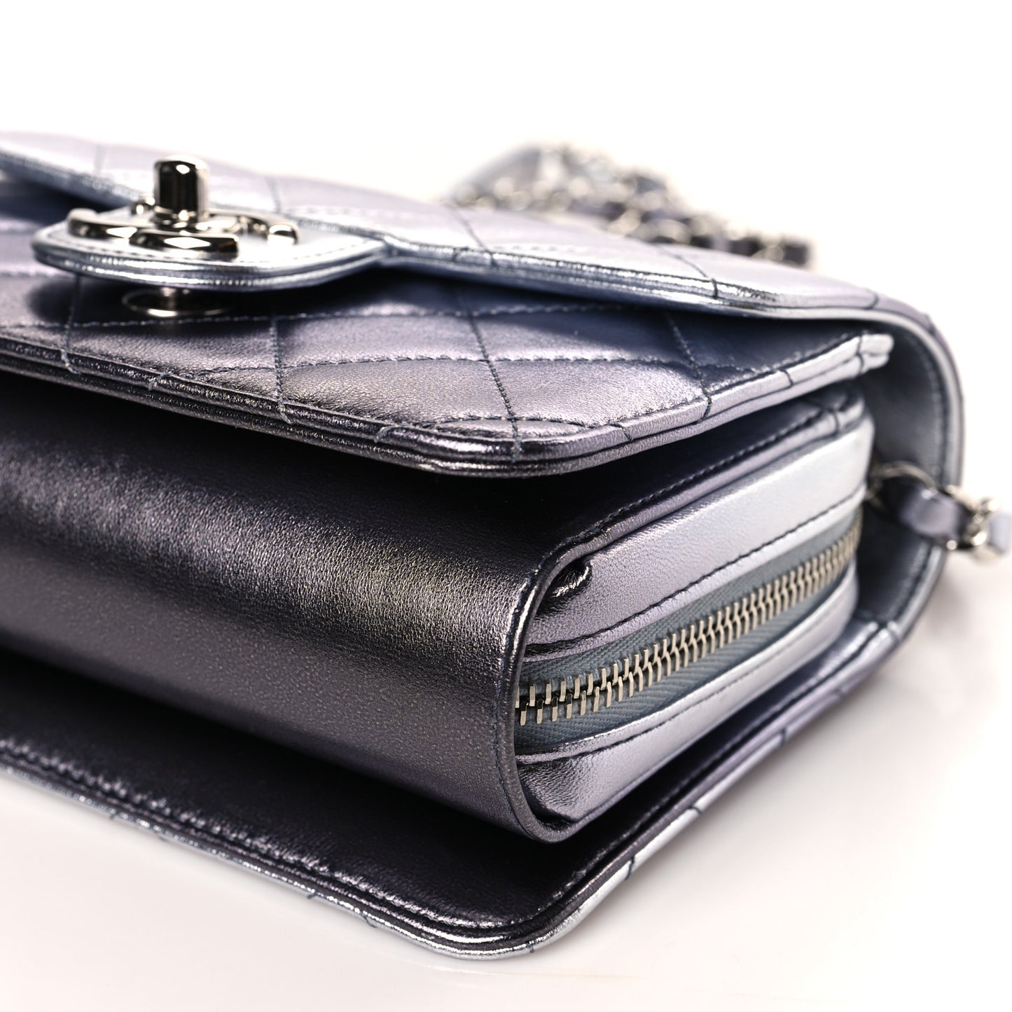 Metallic Lambskin Like A Wallet Flap Silvery Black