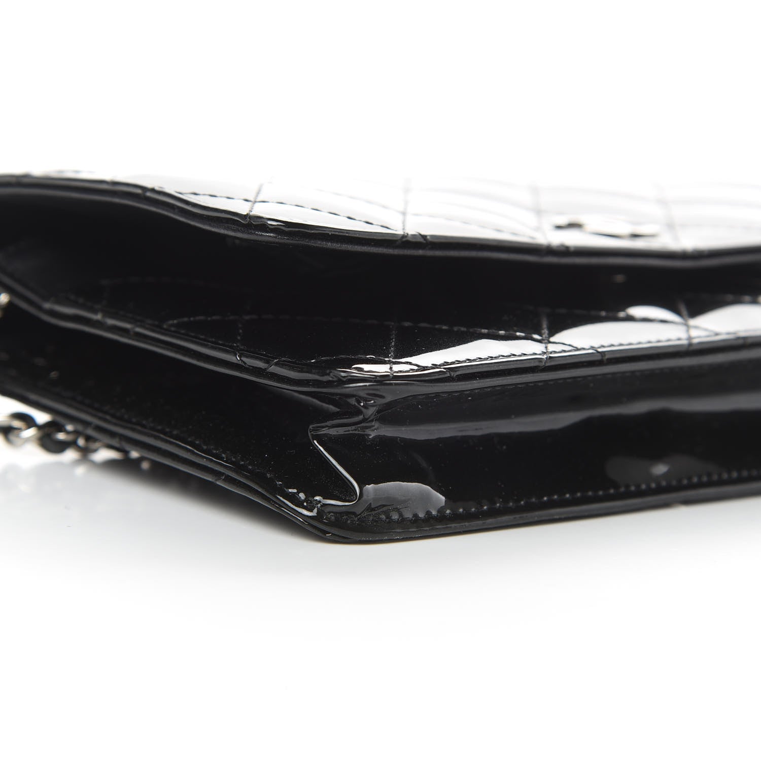 Chanel Patent Quilted Wallet On Chain WOC Black 10 of 12