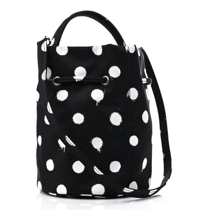 Balenciaga Recycled Sport Nylon Polka Dot Logo Embroidered Wheel Drawstring Bucket Bag Black White 3 of 9
