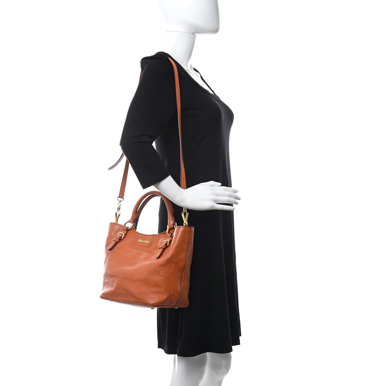 Miu Miu Goatskin Madras Zip Tote Papaya 2 of 18