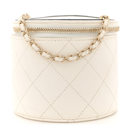 Chanel Lambskin Quilted Round Small Vanity Case With Chain White Black 1 of 10