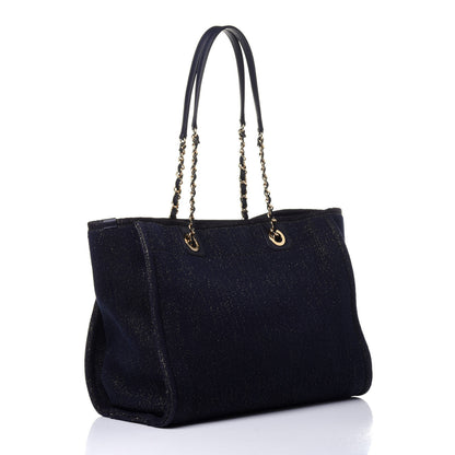 Chanel Lurex Canvas Small Deauville Tote Navy Blue Gold 3 of 11
