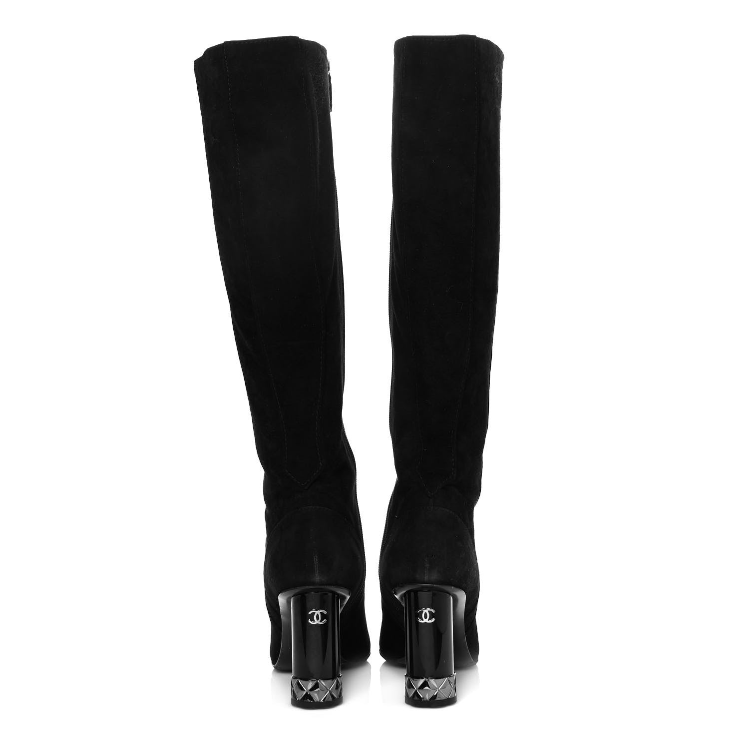 Chanel Suede Calfskin High Boots 39 Black 5 of 9