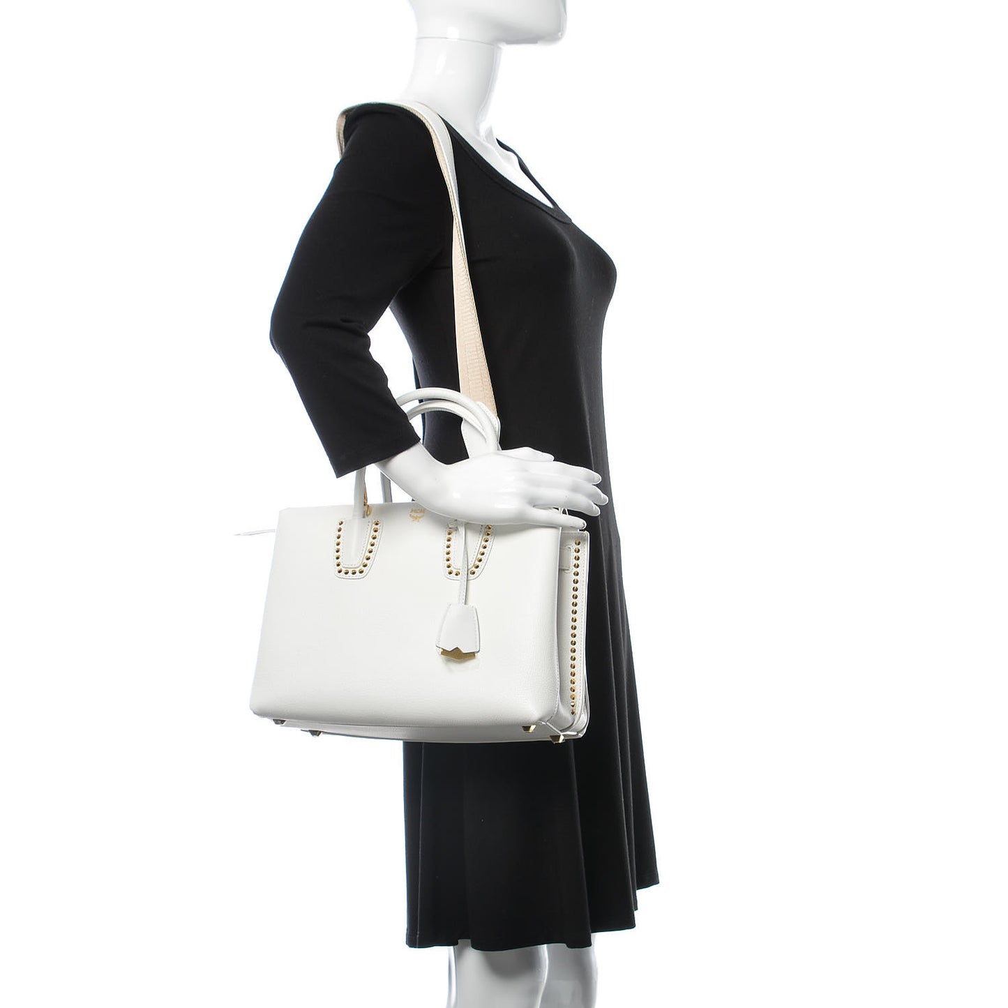 Grained Calfskin Studded Medium Milla Tote White