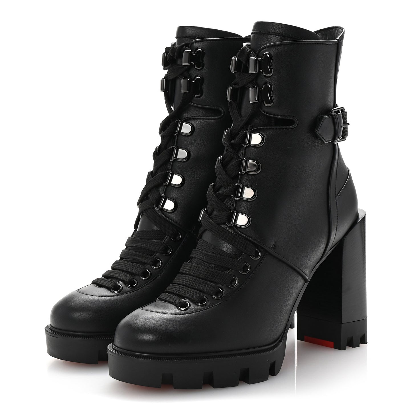 Calfskin Macademia 100 Combat Boots 37.5 Black