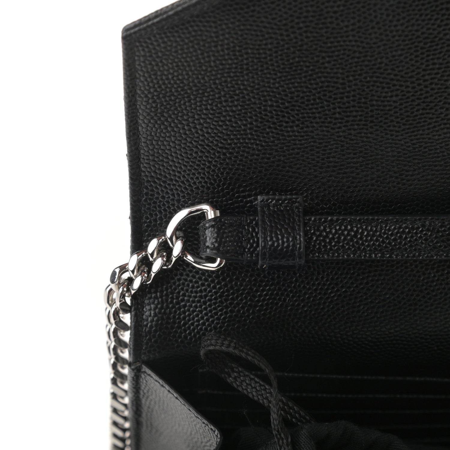 Saint Laurent Grain De Poudre Matelasse Chevron Monogram Chain Wallet Black 10 of 10