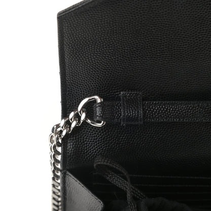 Saint Laurent Grain De Poudre Matelasse Chevron Monogram Chain Wallet Black 10 of 10