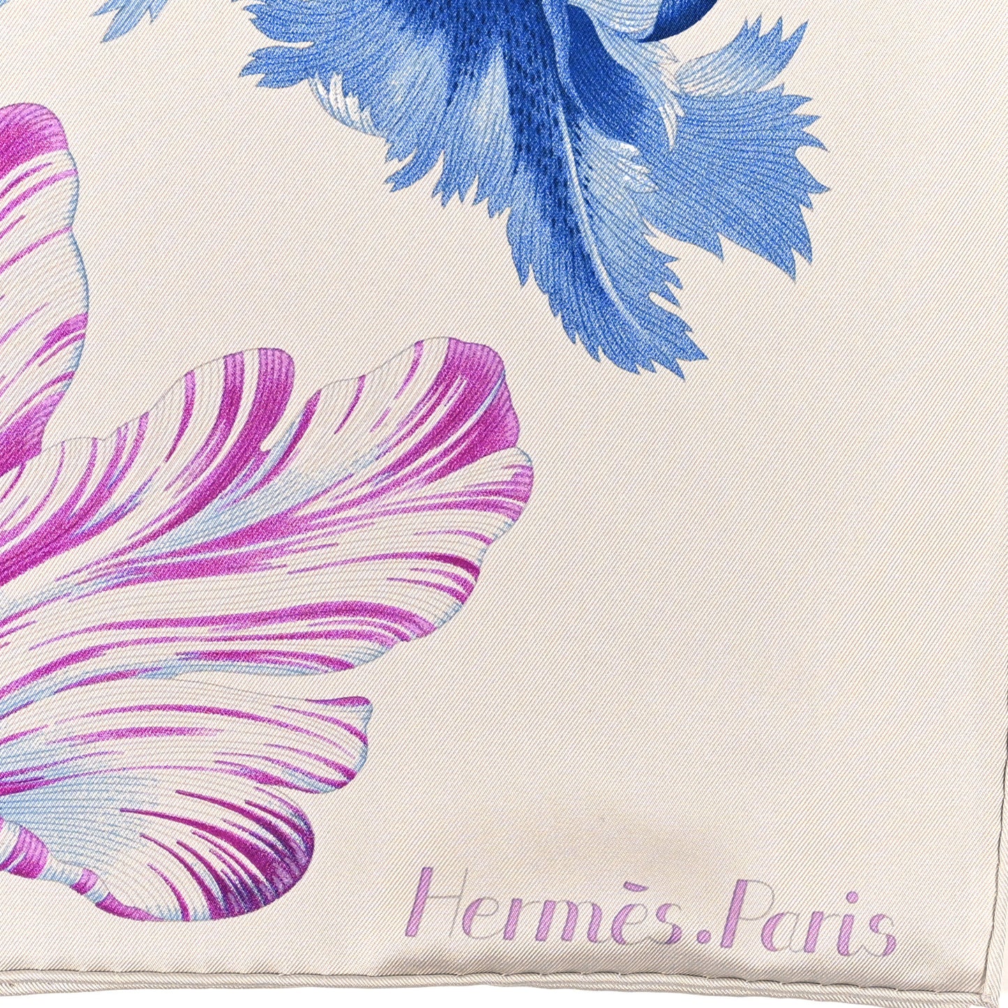Silk Tulipomanie Scarf 90 Argent Violet Bleu Jean