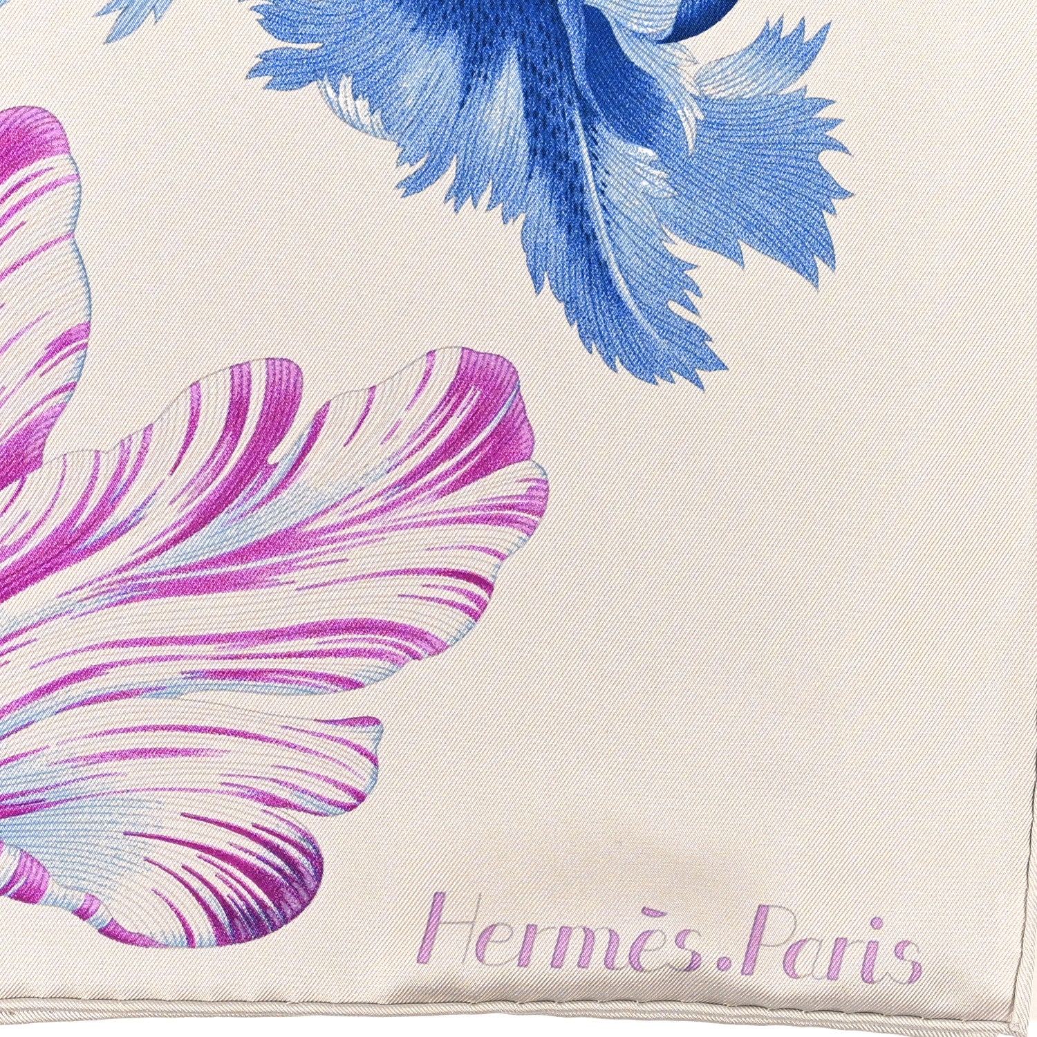 Hermes Silk Tulipomanie Scarf 90 Argent Violet Bleu Jean 2 of 3