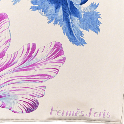 Hermes Silk Tulipomanie Scarf 90 Argent Violet Bleu Jean 2 of 3