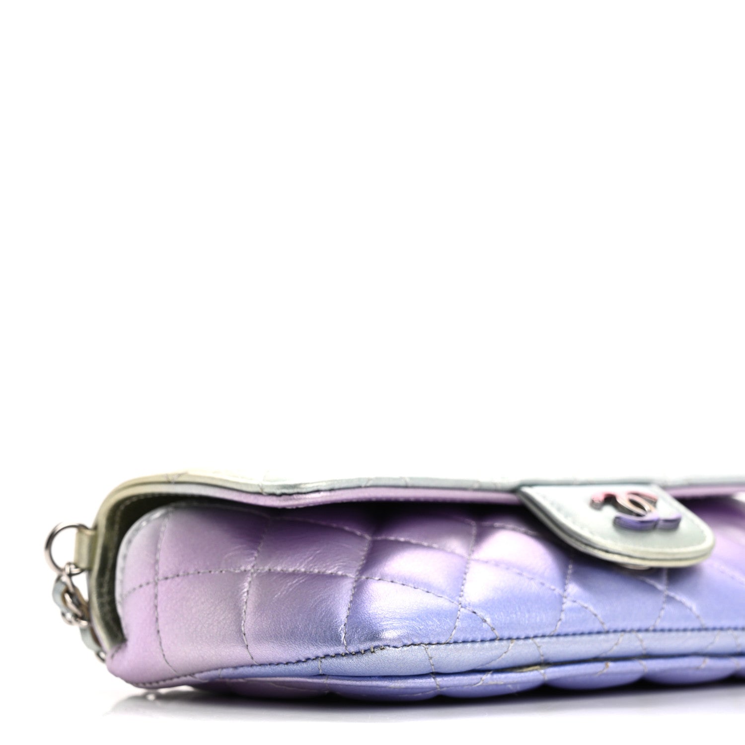 Chanel Gradient Metallic Calfskin Quilted Glasses Case With Chain Silver Blue Yellow Purple 10 of 13