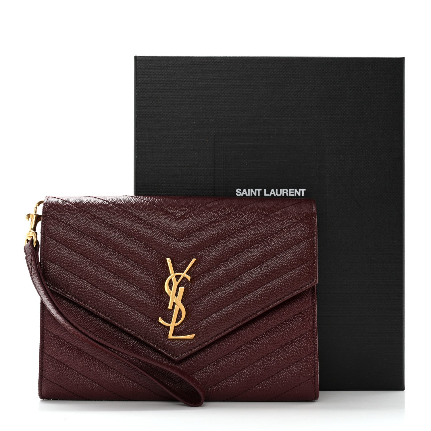 Saint Laurent Grain De Poudre Matelasse Chevron Monogram Envelope Clutch Rouge Legion 10 of 10