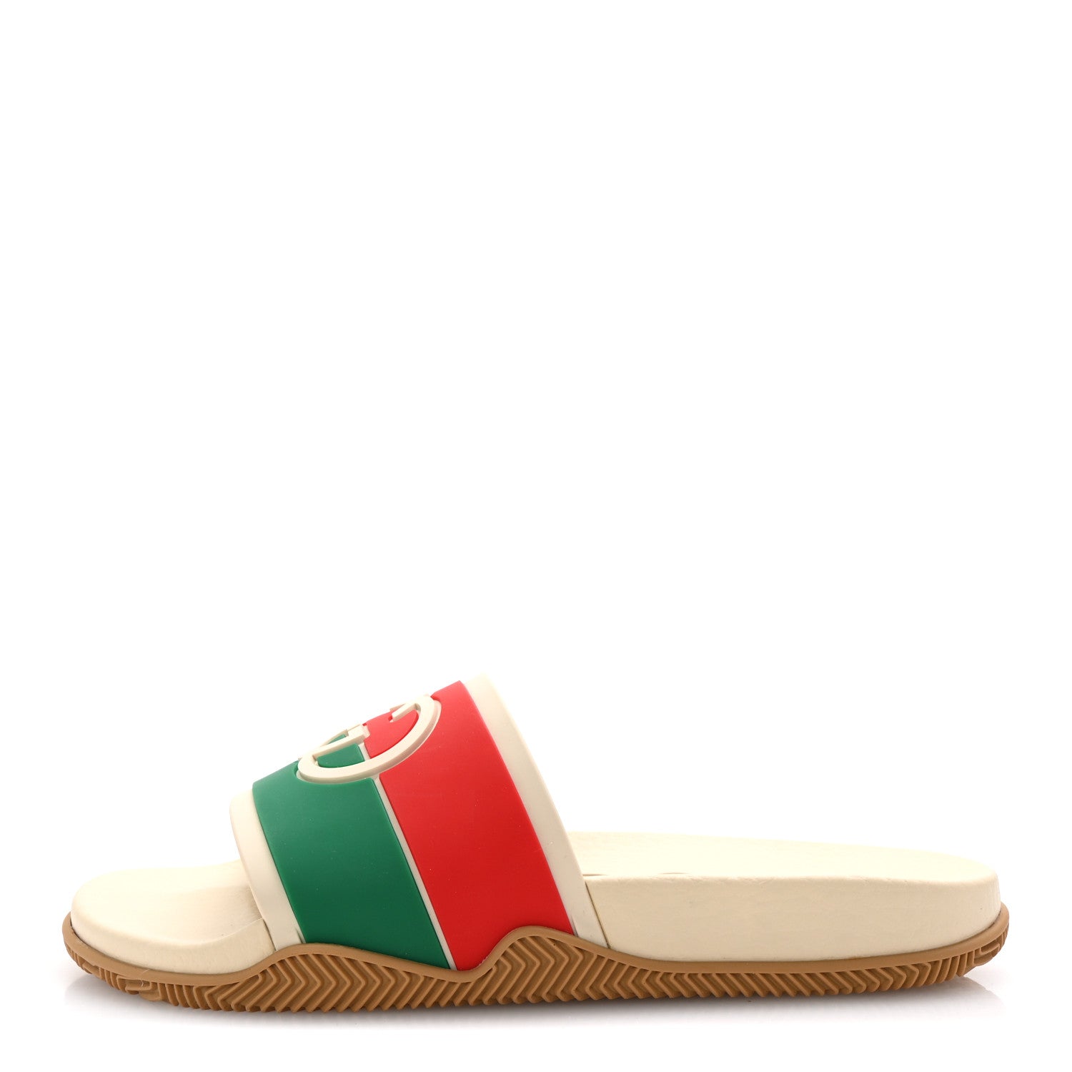 Gucci Rubber Web Womens Interlocking G Slide Sandals 37 Mystic White Green Red 1 of 9