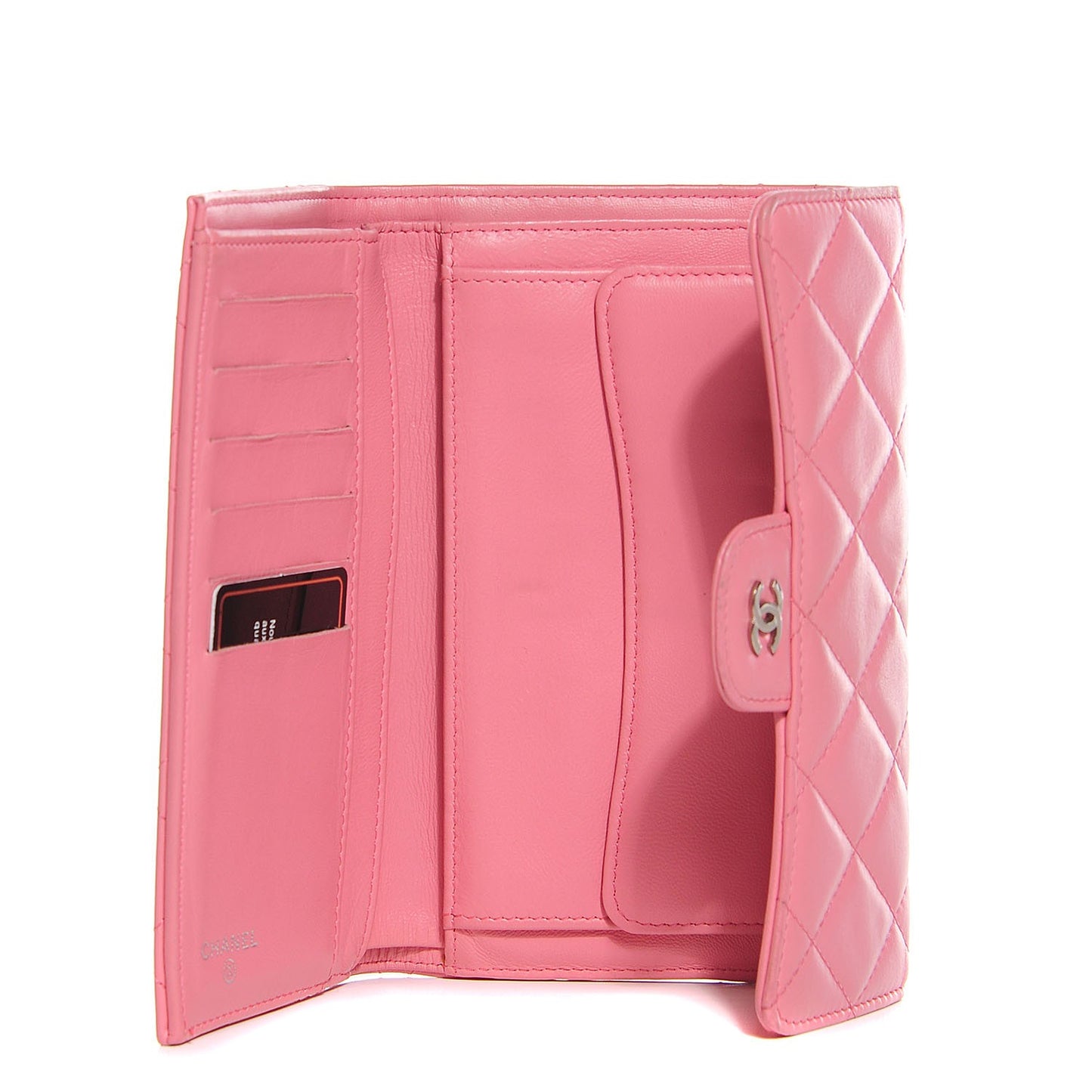Lambskin Quilted Large Flap Wallet Pink