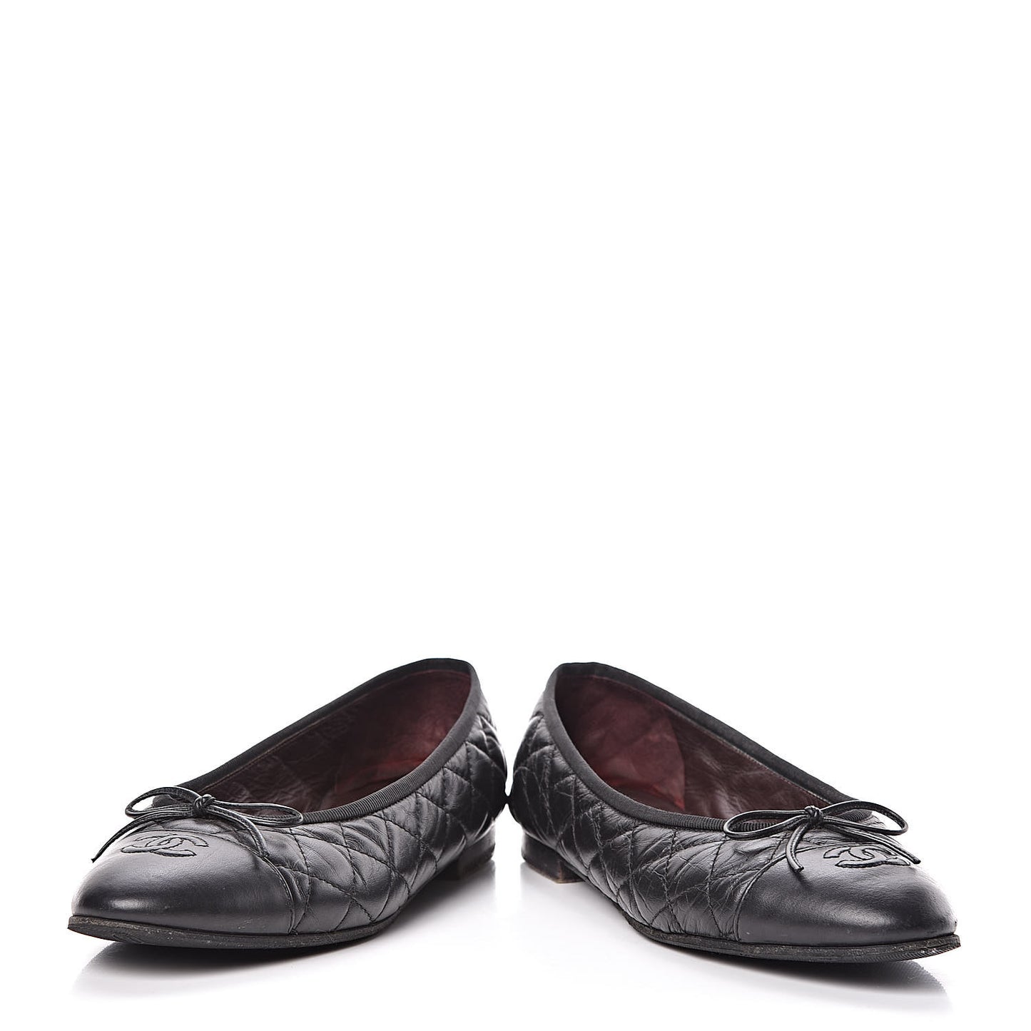 Aged Calfskin Quilted Cap Toe Ballerina Flats 40 Black