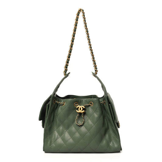 Caviar Quilted Small Chanel 25 Handbag Khaki