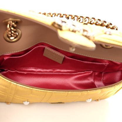 Gucci Metallic Calfskin Matelasse Studded Mini Pearly GG Marmont Shoulder Bag Gold 5 of 15