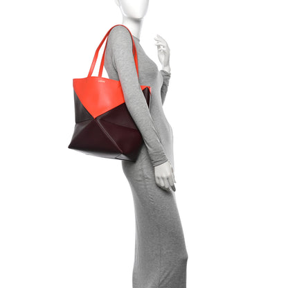 Loewe Shiny Calfskin Medium Puzzle Fold Tote Burgundy Orange 2 of 10