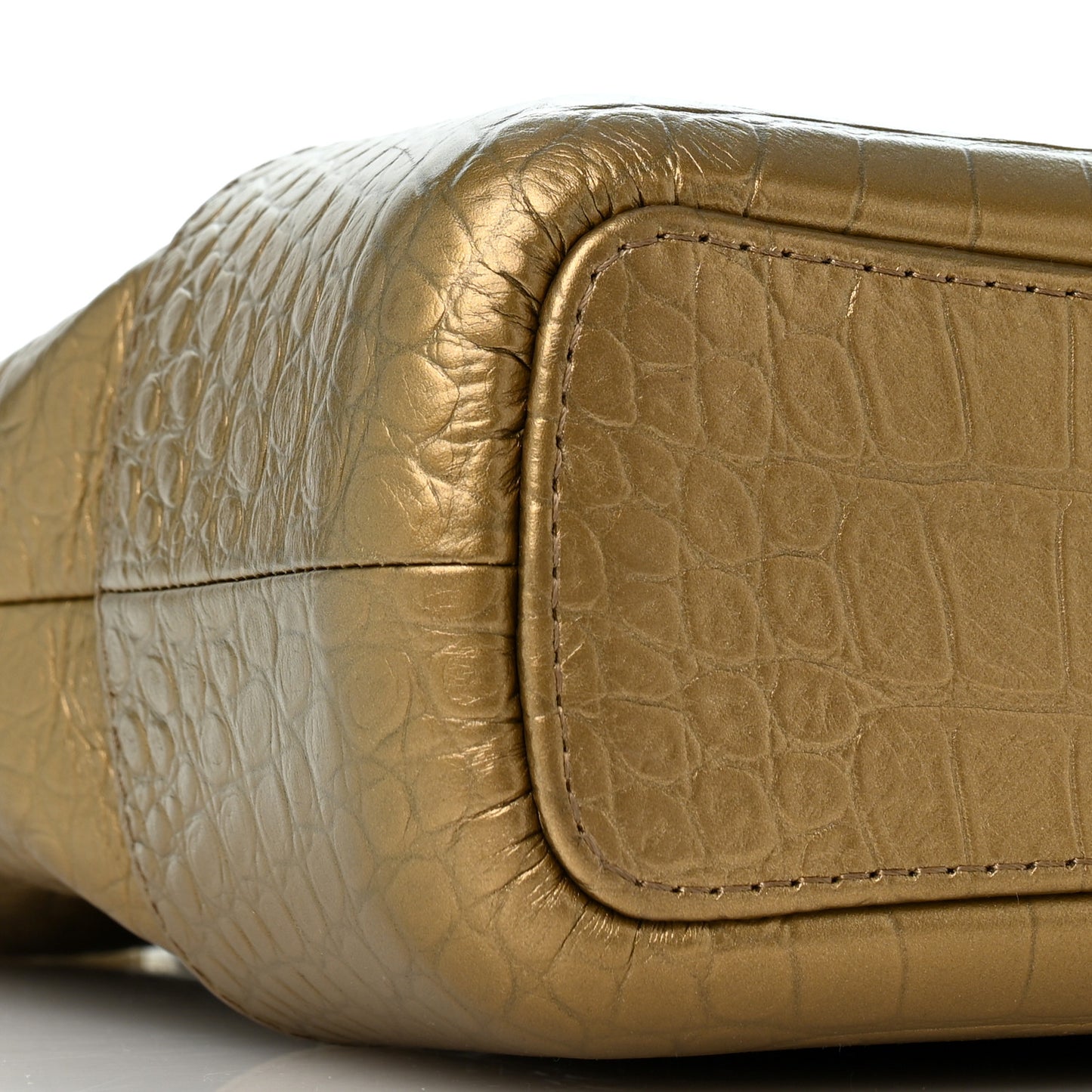 Metallic Calfskin Crocodile Embossed Medium Gabrielle Cocodile Hobo Gold